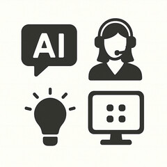 Fototapeta premium Minimalistic AI and Tech Support Icons – Artificial Intelligence, Customer Service, Innovation, Interface