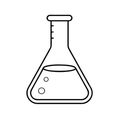 Simple Line Drawing of a Flask with Liquid and Bubbles A Scientific Erlenmeyer Flask Illustration