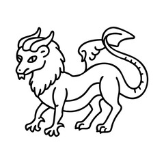 Line Drawing of a Mythical Lionlike Creature with a Long Tail