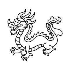 A whimsical line drawing of a Chinese dragon mythical creature art illustration