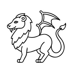 Line Art Drawing of a Winged Lion Gryphon Mythical Creature Fantasy Beast