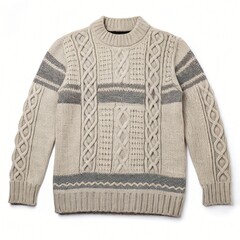 Stylish Beige Cable Knit Sweater for Men Winter Fashion Casual Wear