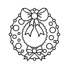 A Decorative Christmas Wreath with Bows and Beads Coloring Page Illustration