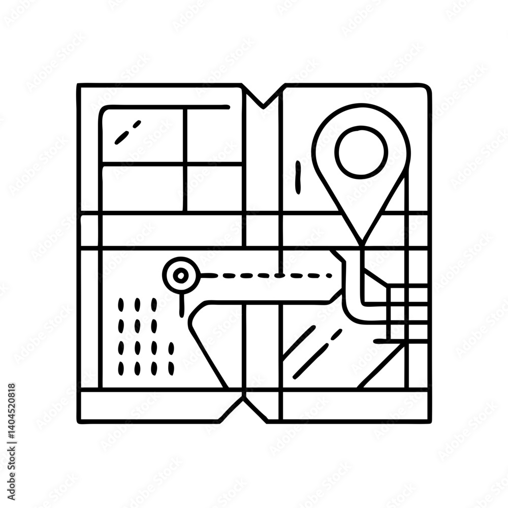 Poster folded paper map with route navigation and location pins illustration