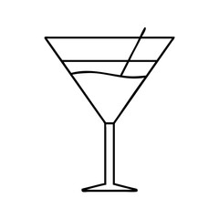 A line drawing of a martini glass with a straw a refreshing cocktail drink