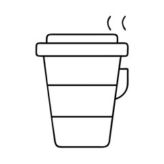 A Simple Line Drawing of a Hot Beverage in a Disposable Cup with a Lid and Handle