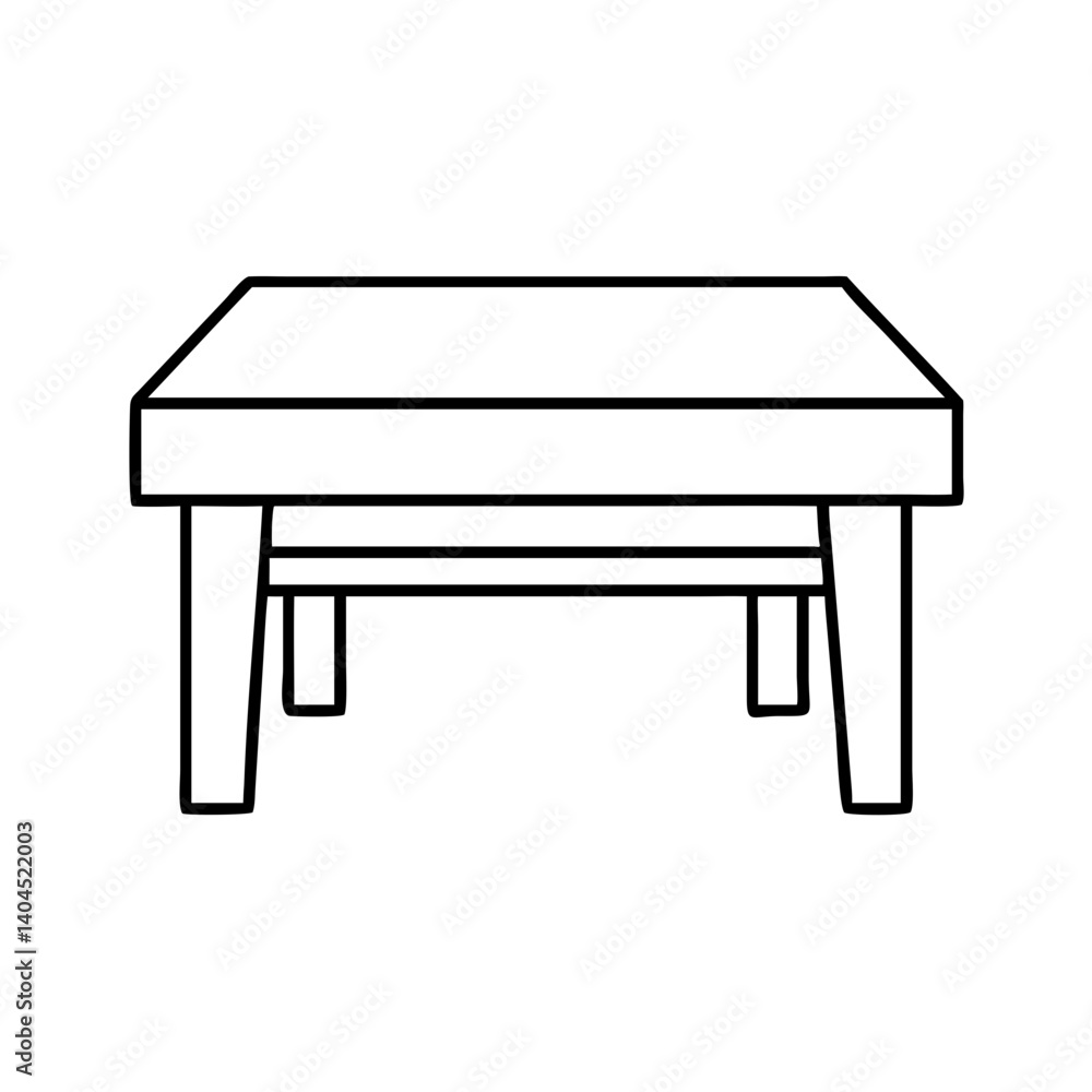 Poster simple line drawing of a small rectangular table with four legs