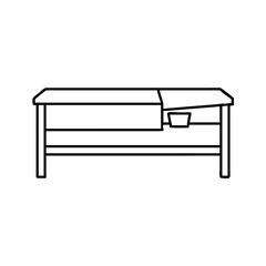 Simple Line Drawing of a Wooden Table with a Shelf and a Small Container