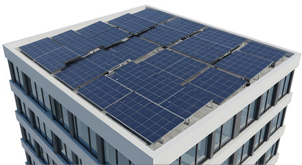 Obraz premium High-Angle View of Modern Building with Rooftop Solar Panels