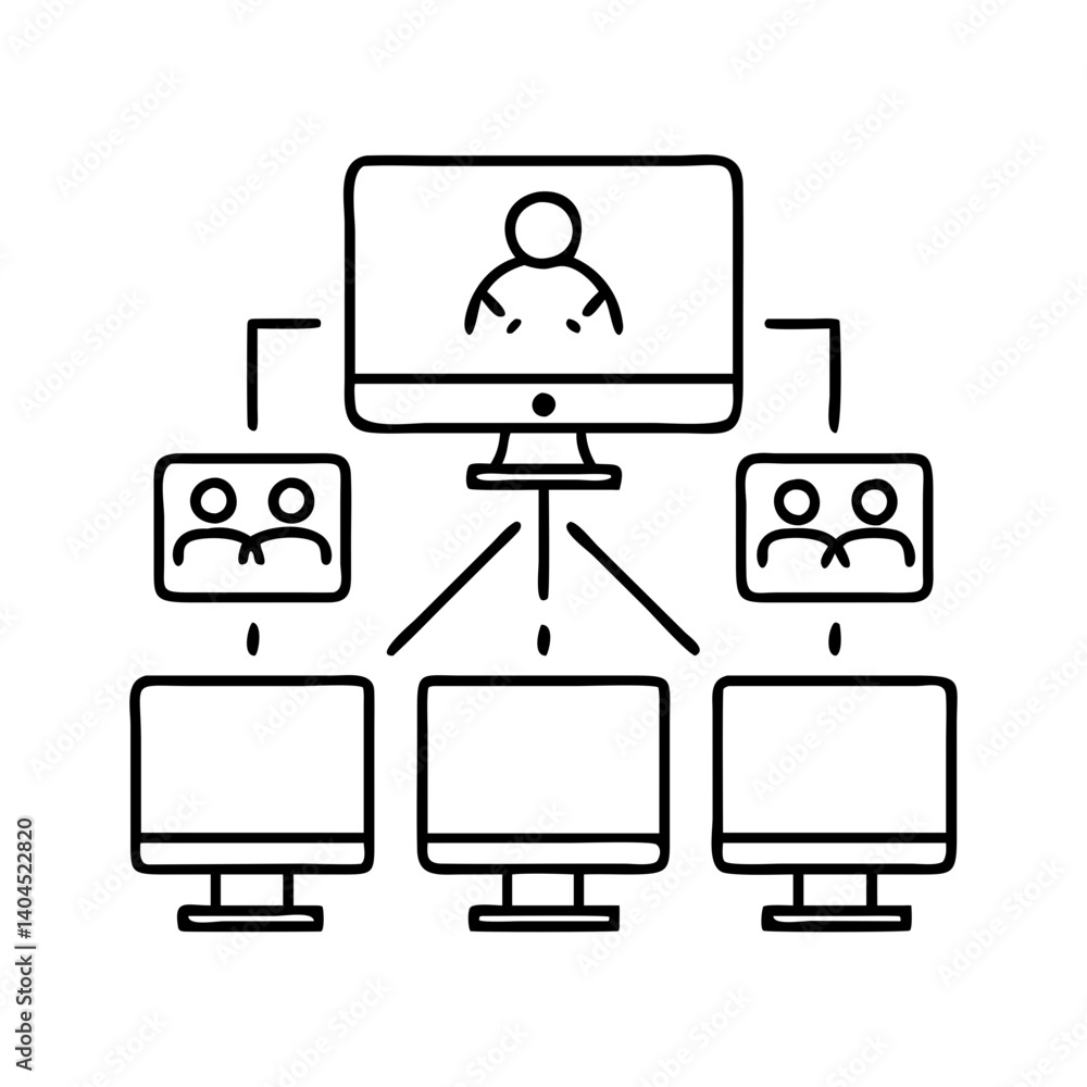 Poster online meeting collaboration network system showing multiple participants connected to a central pre