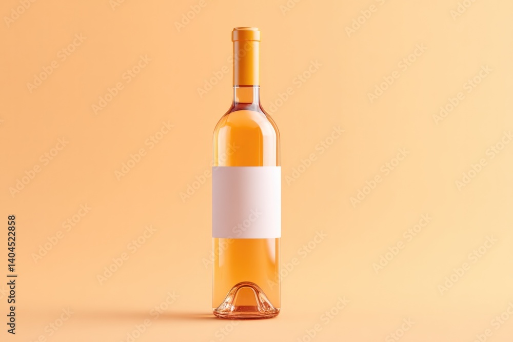 Poster minimalistic arrangement with single wine bottle elegantly placed on smooth solid color background