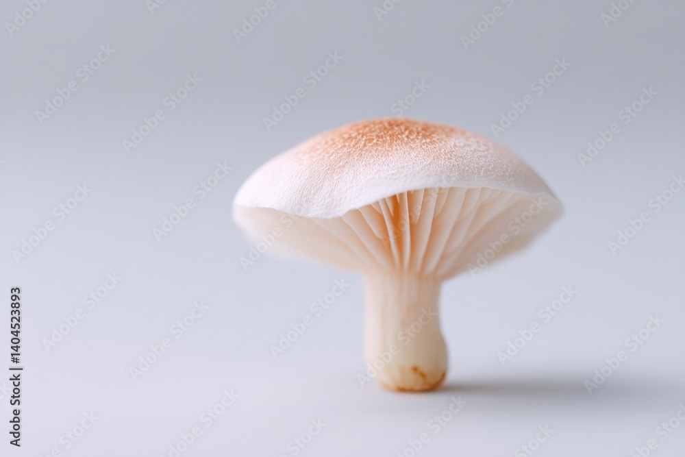 Poster minimalistic composition featuring single fresh mushroom isolated on pristine white background rende