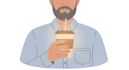 Man with Beard Holding Coffee Cup, Transparent Background