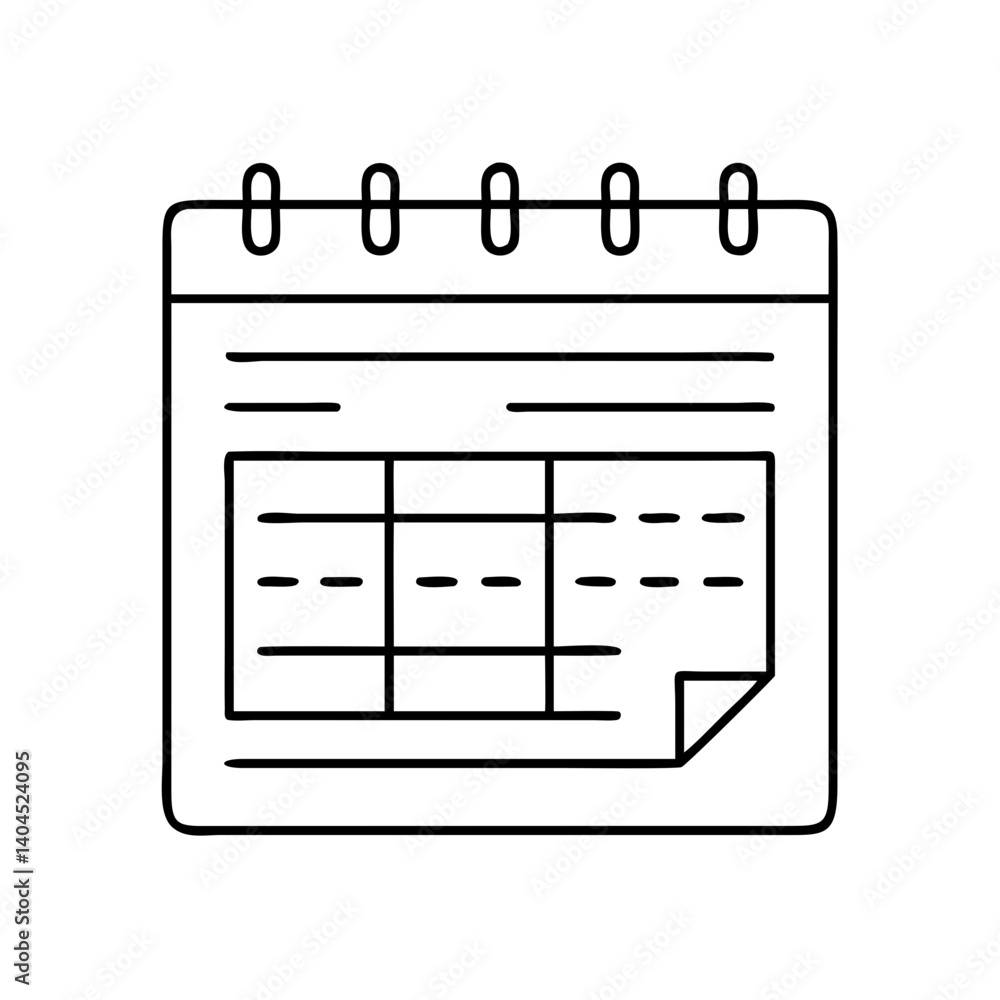 Aufkleber simple line drawing of a spiralbound calendar or planner with a table for scheduling appointments or