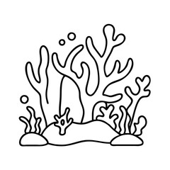 Underwater Coral Reef Scene with Various Seaweed and Aquatic Plants Illustration