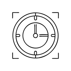 Simple Line Drawing of a Clock Inside a Focus Frame Represents Time Management Punctuality and Scheduling