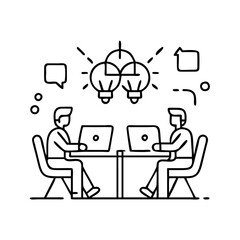 Two Colleagues Collaborating on Innovative Projects at Desk with Bright Ideas