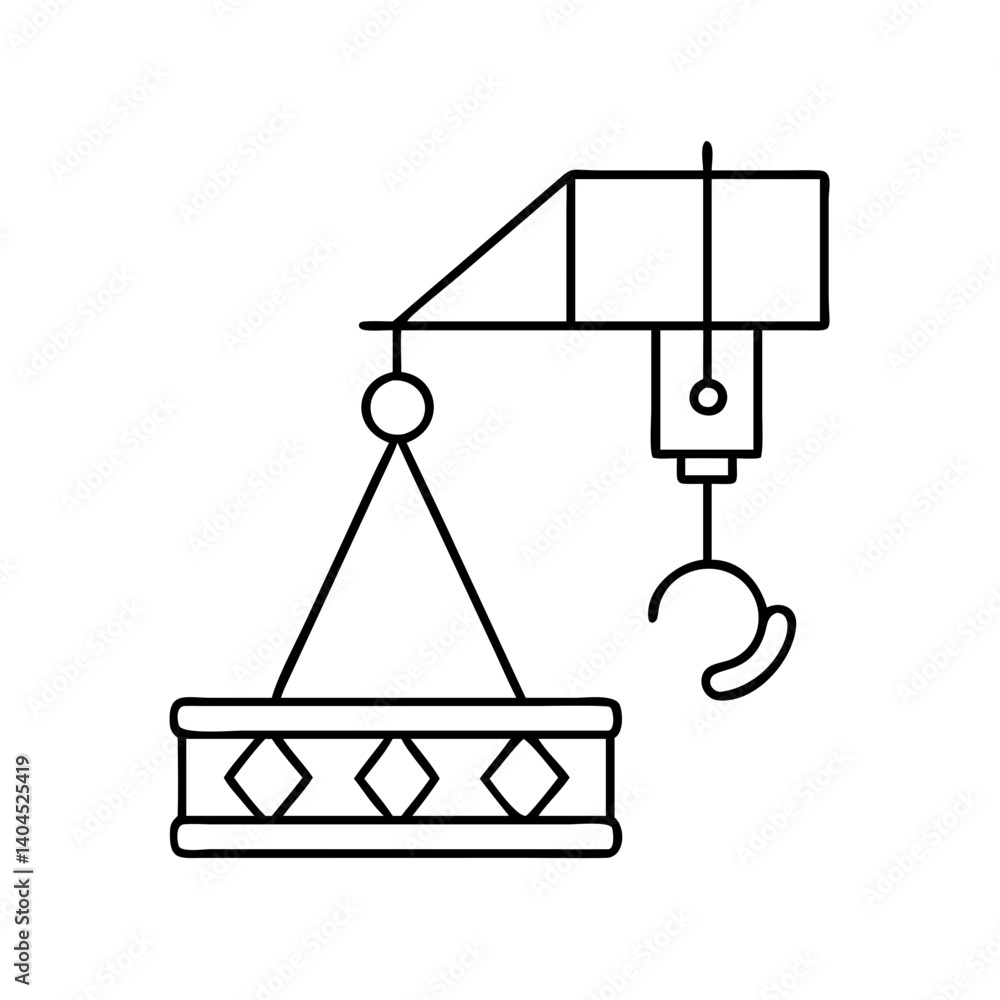 Poster simple line drawing of a jib crane lifting a rectangular load