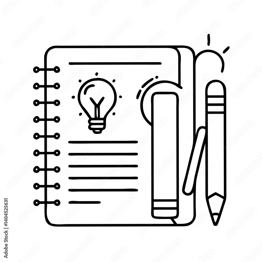 Aufkleber notebook with pencil and lightbulb idea sketch for creative writing and note taking