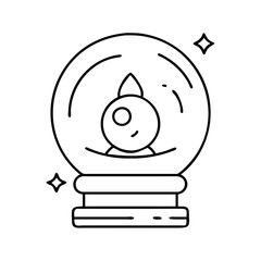 Line art illustration of a snow globe with a rocket inside