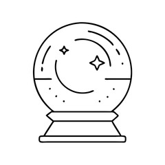 A Line Art Illustration of a Crystal Ball with Stars Inside on a White Background