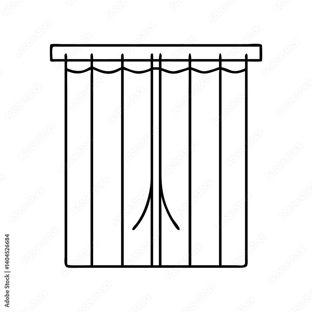 Poster simple line drawing of vertical window curtains with rod