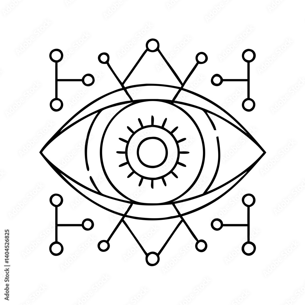Poster abstract eye with geometric network and connecting lines sacred geometry design
