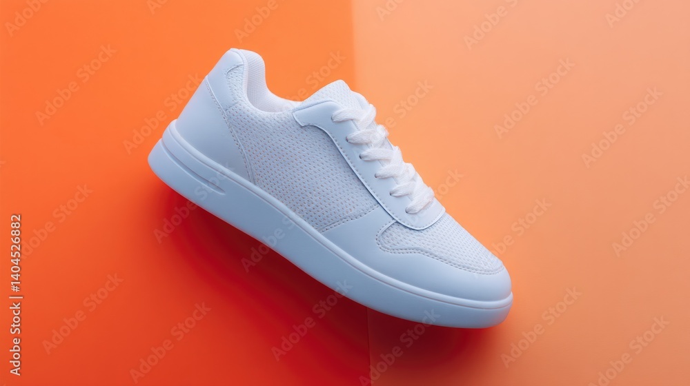 Poster minimalistic image of single sports shoe showcased on smooth solid color background designed to high