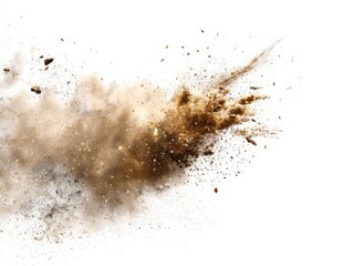 A dynamic and captivating display of a cloud of dust particles erupting into the air, creating a sense of motion and force. Evoking concepts of impact, destruction.