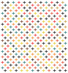 A colorful pattern of plus signs in various hues, arranged in a grid on a white background.


	
