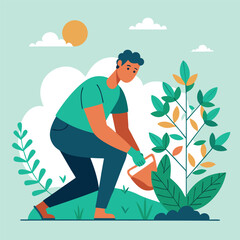 a man is planting trees vector