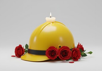Eternal Light—3D Art Depicting a Candle on a Helmet as a Memorial Tribute