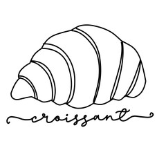 Croissant Logo vector word.Black and white bakery illustration.Croissant signboard icon