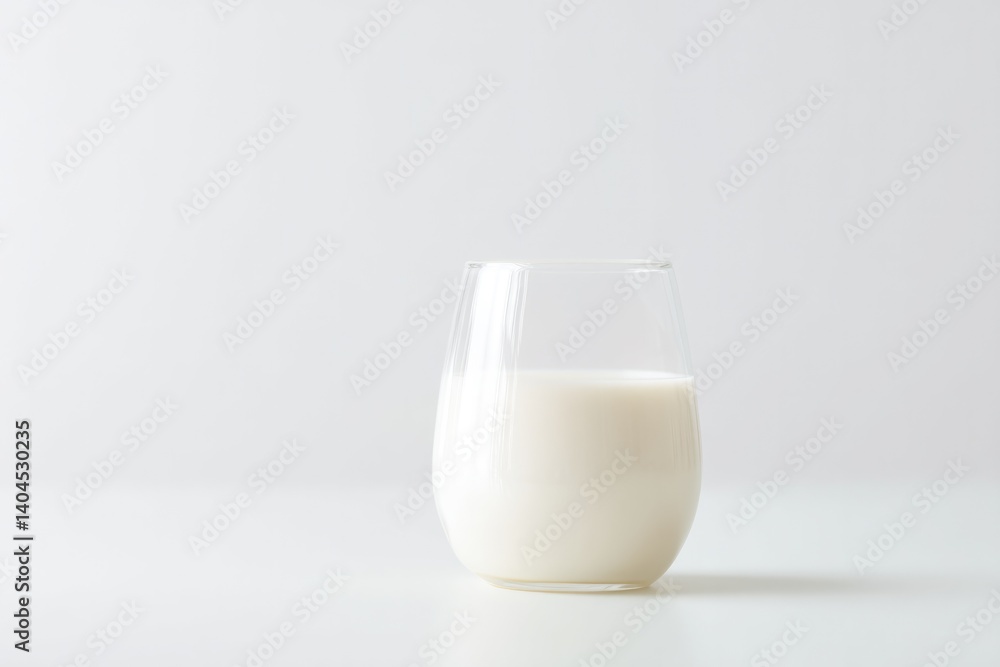 Poster minimalistic setup with glass of milk on plain white background emphasize world milk day with ample 