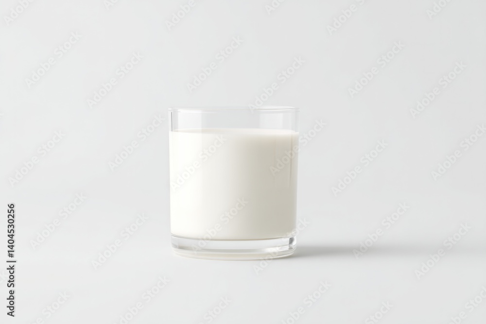 Poster minimalistic setup with glass of milk on plain white background emphasize world milk day with ample 