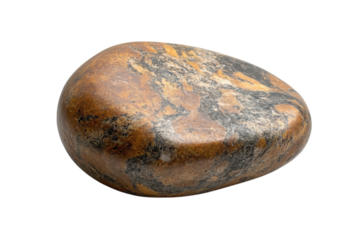 Polished brown and grey jasper stone smooth surface natural earth tones unique swirling pattern isolated on black