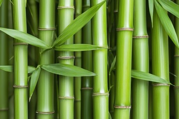 Fototapeta premium Lush Green Bamboo Stalks with Vibrant Leaves in Natural Setting