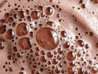 A high-angle, close-up shot captures the swirling beauty of frothy cocoa, displaying a spectrum of rich brown hues and delicate air bubbles, a testament to pure indulgence.