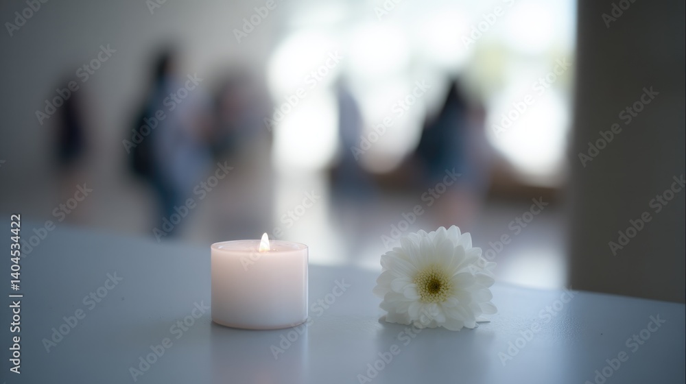 Aufkleber somber scene of remembrance with blurred people in background creating minimalistic composition