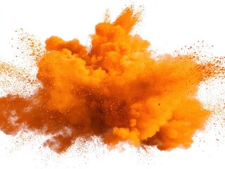 A vivid visual of an orange powder explosion. This captivating image presents the raw, energetic force and visual splendor of matter in motion.