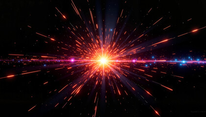 Fototapeta premium Cosmic explosion radiating light in a dark space background 