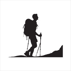 Hiking man Silhouettes. hiker with rucksacks silhouette.