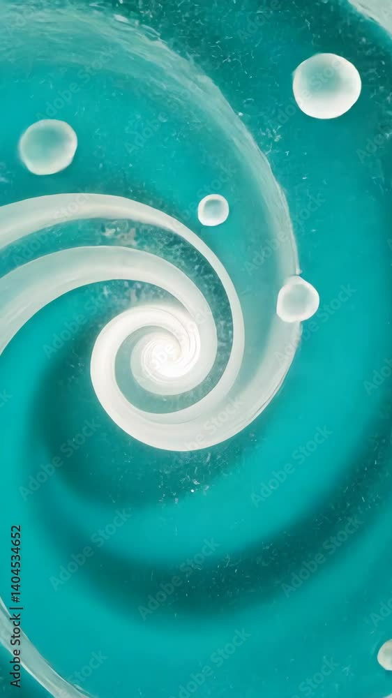 Poster abstract turquoise background with a swirling vortex and floating translucent orbs. digital art for 