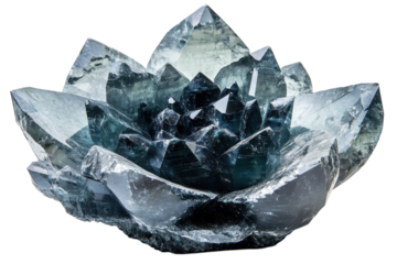 Stunning Blue Apatite Crystal Cluster Resembling a Flower in Striking Detail against Black Background with Sharp Focus