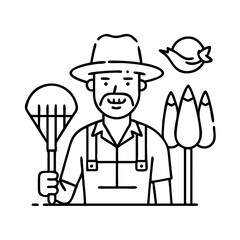 farmer icon, farmer line art - simple line art of farmer, perfect for farmer logos and icons