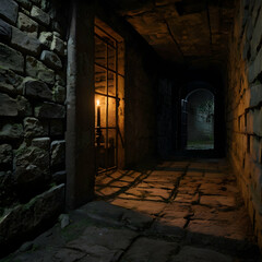 Obraz premium chilling, dark dungeon featuring flickering candles 