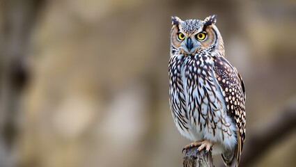 Obraz premium Wise Owl in Natural Habitat, Space for Text