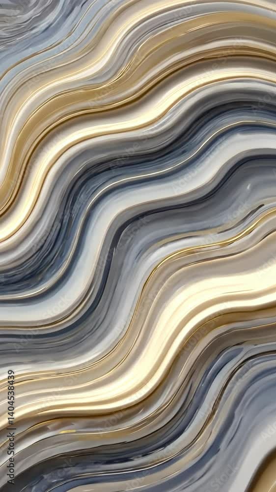 Poster elegant flowing abstract design with golden accents and grey waves, creating a luxurious and smooth 