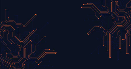 Dark Orange circuit diagram on dark blue background. digital circuit board technology background for internet connectivity concept.	