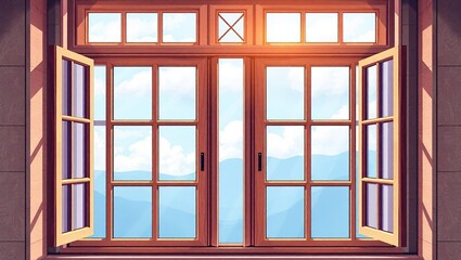 Obraz premium Stunning Window View Illustration with Sunlight and Cityscape